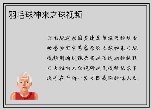 羽毛球神来之球视频